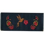 Porte chquier long portefeuille porte carte en cuir noir motif colibri rouge