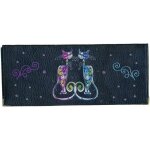 Porte chquier long portefeuille porte carte en cuir noir motif couple de chat