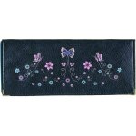 Porte chquier long portefeuille porte carte en cuir noir motif papillon
