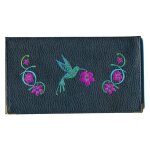 Porte chquier portefeuille porte carte en cuir noir motif colibri