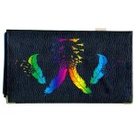Porte ch�quier portefeuille porte carte en cuir noir plume colore