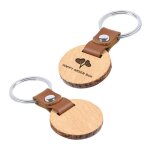 Porte cle personnalisable texte & logo ? porte cle en bois et simili cuir diam�tre 37cm [ porte cle avec ...
