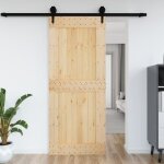Porte coulissante en bois de pin massif - vidaxl - 95x210 cm - gain despace - rustique Porte coulissante en bois de pin massif - vidaxl - 95x210 cm - gain despace - rustique
