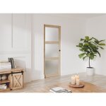 Porte coulissante avec systme  galandage en bois et verre tremp dpoli - 3 fentres - h205 x l73 cm ...