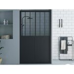 Porte de douche coulissante noir mat style atelier - 140 x 195 cm - urbanik