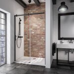 Schulte porte de douche coulissante 160x200 cm en niche anticalcaire verre 6 mm transparent style atelier ...