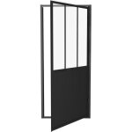 Porte de douche pivotante 90x200 - style industriel - verre transparent - noir mat - aluminium - r�versible ...