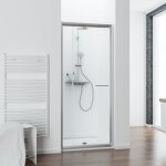 Porte de douche pivotante 80 - 90 cm vita extensible verre transparent profilé aspect chromé paroi en ... Porte de douche pivotante 80 - 90 cm vita extensible verre transparent profilé aspect chromé paroi en ...