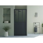 Porte de douche pivotante noir mat style atelier - 80 x 195 cm - urbanik