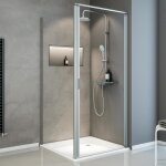 Schulte porte de douche pivotante + paroi de retour fixe 90x90x180 cm r�versible verre 5 mm transparent ...