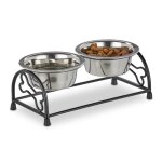 Relaxdays porte - gamelles pour chiens et chiots 2 cuelles chacune ayant un volume de 300 ml noir / ...
