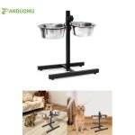 Porte - gamelle pour chien - ohmg - hsturyz - 2 x 18 l - hauteur r�glable - noir