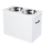 Pawhut - gamelles chiens sur�lev�es - mdf - 60x30x41cm - blanc
