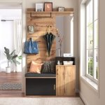 Porte manteau mural avec 4 patres miroir armoire  chaussures compartiment de rangement suprieur banc ...