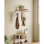 Porte - manteau mural avec 5 crochets amovibles avec tringle pour entr�e chambre salon dor� ch�ne et ...