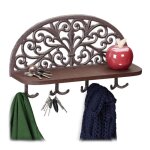 Relaxdays porte - manteaux mural tagre tablette cls planche bois 4 crochets doubles patres hxlxp: ...