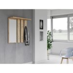 Porte - manteau mural - reggy - 6 crochets doubles - miroir - �tag�re - beige - 85x82x15cm