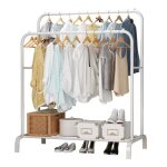Porte manteau portant � v�tements penderie cintre tiges double avec �tag�re de rangement chaussures blanc ...