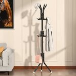 Porte - manteau sur pieds noir avec 12 crochets pour manteaux chapeaux - 175cm Porte - manteau sur pieds noir avec 12 crochets pour manteaux chapeaux - 175cm