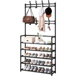Porte manteau vestiaire avec 8 crochets - meuble dentre de rangement - 5 etagres  chaussures - 80x26x165cm ...