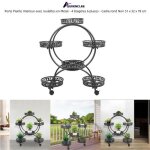 Porte plante interieur avec roulettes en metal - 4 �tag�res 6 places - cadre rond noir 51 x 32 x 78 cm ...