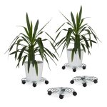Porte plantes  roulettes lot de 4 avec freins support pot de fleurs rond en mtal hxlxp: 6 x 32 x 32 ...