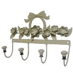 Porte serviettes mural 4 crochets ou porte torchons motif fleurs  poser en fer patin blanc 55x20x30cm ...