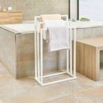 Porte - serviettes sur pied kuno portant pour v�tements et linge de salle de bain avec 3 niveaux d�tendage ...
