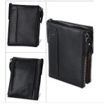 Portefeuille en cuir pliable � double fermeture �clair pour hommes (noir)