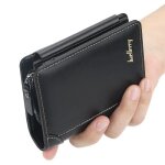 Portefeuille homme tri - pli en pu cuir 12x10x2. 25 cm - noir - fondupin - bouton pression - souple Portefeuille homme tri - pli en pu cuir 12x10x2. 25 cm - noir - fondupin - bouton pression - souple