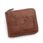 Portefeuille homme ziptri - pli portefeuille pliant en pu cuir 6 cartes - caf� clair