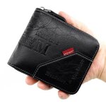 Portefeuille homme ziptri - pli portefeuille pliant en pu cuir 6 cartes - noir