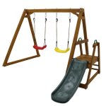 Portique balan�oire en bois - structure en bois de pin - 2 balan�oires - toboggan - 3 ans et plus - 50 ...
