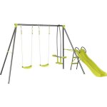 Portique en m�tal avec toboggan enzo ii - 4 agr�s - vert