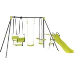 Portique en m�tal avec toboggan ludo ii avec 4 agr�s - vert