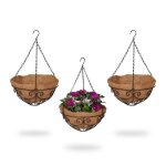 Relaxdays pot de fleurs en lot de 3 m�tal & fibres de coco h x d: 48 x 31 cm int�rieur et ext�rieur nature ...