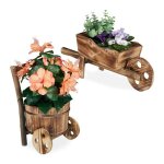 Relaxdays brouette pour plantes jeu de 2 bois brl jardin dcoration design vintage hxlxp