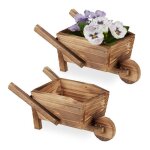 Relaxdays brouette pour plantes jeu de 2 bois br�l� jardin d�coration vintage pour planteshxlxp 10x22x12 ...