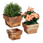 Relaxdays pot � fleurs en jeu de 3 bois flamb� pour ext�rieur et int�rieur carr� d�coration pour plantes ...