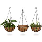 Relaxdays pot de fleurs suspendu panier plantes coco lot de 3 30 cm diam�tre 21 l avec cha�ne marron
