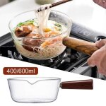 Pot � lait en verre borosilicate 400ml avec manche en bois casserole r�sistante � la chaleur pour cuisini�re ...