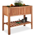 Potager sur pied en bois de sapin relaxdays - 80 x 88 x 435 cm - 71 l - noir - ergonomique et gain de ...