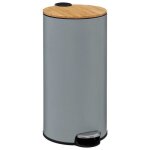 5five - poubelle cuisine 30 litres - gris - modern color - couvercle en bambou - seau amovible et poign�e ...
