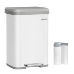 Poubelle de cuisine 50 l avec couvercle grande et haute blanc et gris tourterelle