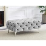 Pouf chesterfield en velours gris clair edwina