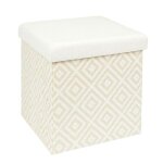 Pouf coffre pliable tress� 38cm blanc