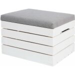 Pouf coffre de rangement en bois blanc avec siège rembourré Pouf coffre de rangement en bois blanc avec siège rembourré