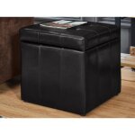 Pouf coffre de rangement serafino en simili - noir