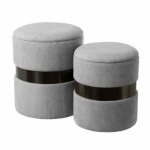 Poufs coffre de rangement en tissu chenille gris clair / noir - lot de 2 - juanio - 39x39x46cm