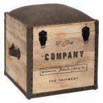 Pouf coffre de rangement vintage - paris prix - shipment - bois manguier & coton - naturel beige